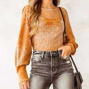 Willow & Root Poof Sleeve Sweater Rust NWT Size XL